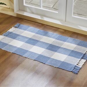My Texas House Blue & White Gingham Fringe Layering Rug - Walmart